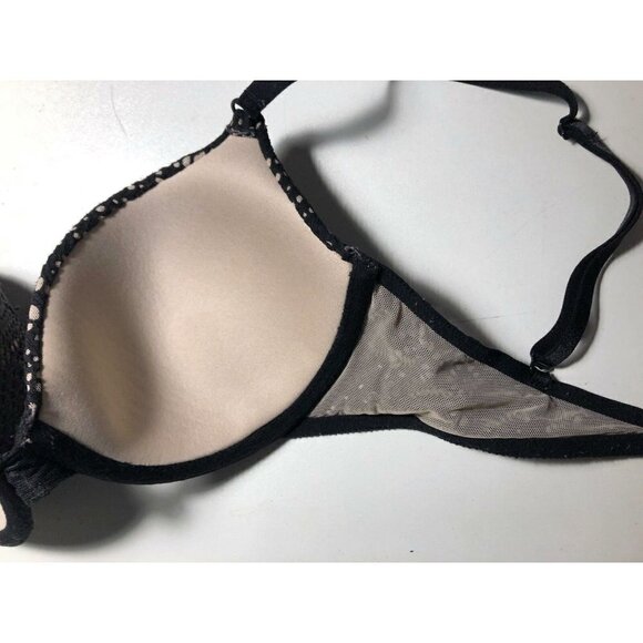 #3413-5 Victoria's Secret Lined Demi/Demi Busted Double Black Bra Sz 32D - Picture 4 of 5